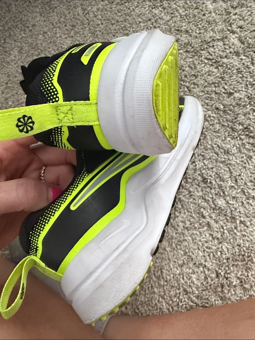 Nike Kids Black & Neon Yellow Velcro Athletic Sneakers